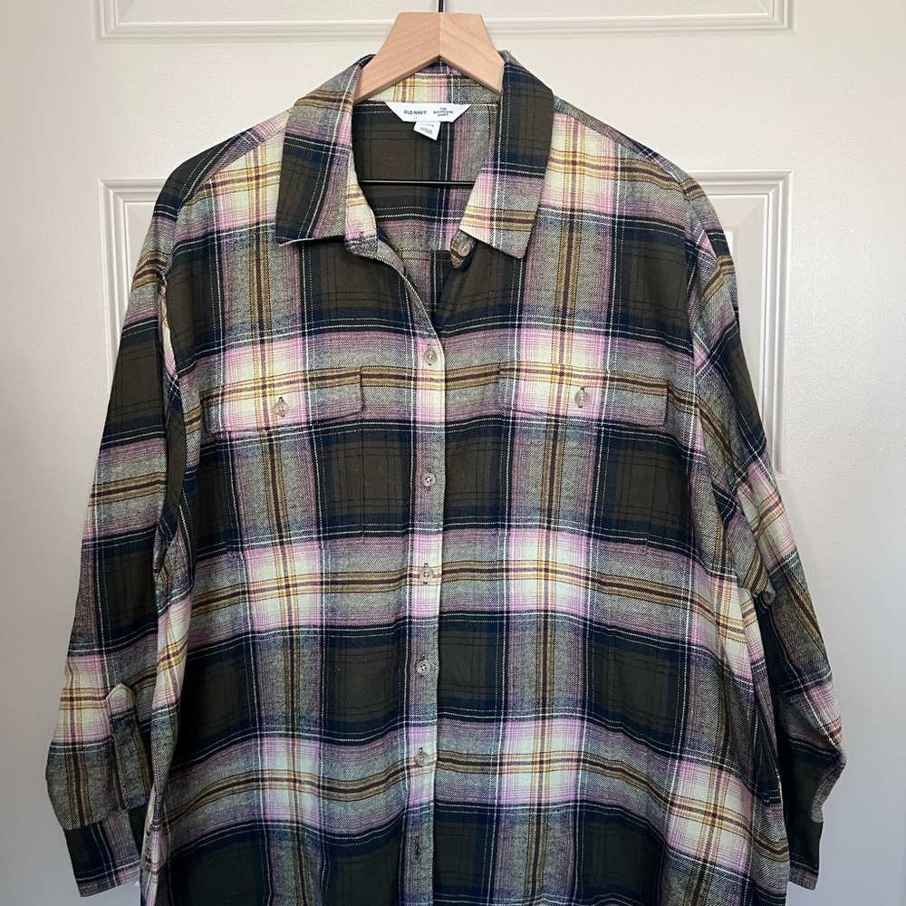 Old Navy Plaid Button-Down Shirt - Green and Pink